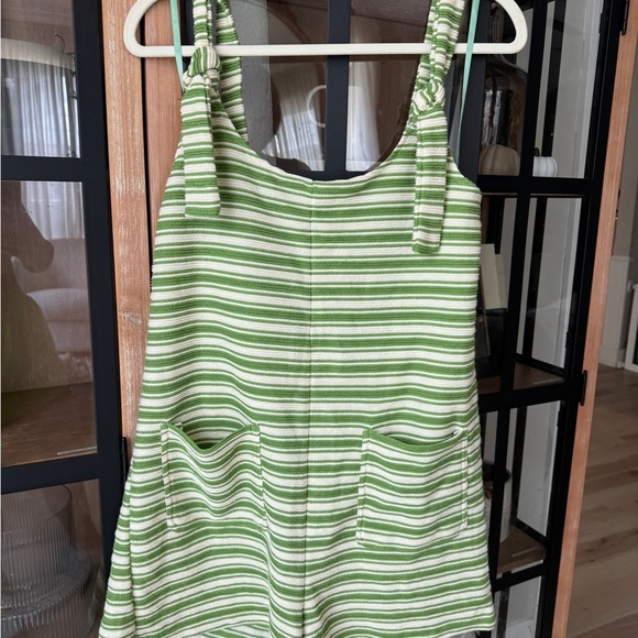 Striped romper playsuit overalls textured tie shoulder knot coverup knit - Picture 5 of 9